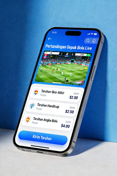 Live betting pada pertandingan sepak bola di layar ponsel
