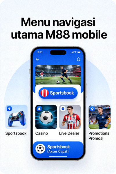 Menu navigasi utama M88 mobile dengan akses cepat ke sportsbook